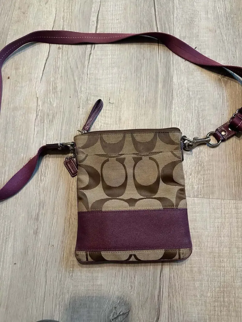 Coach Signature Canvas and Purple Crossbody Bag